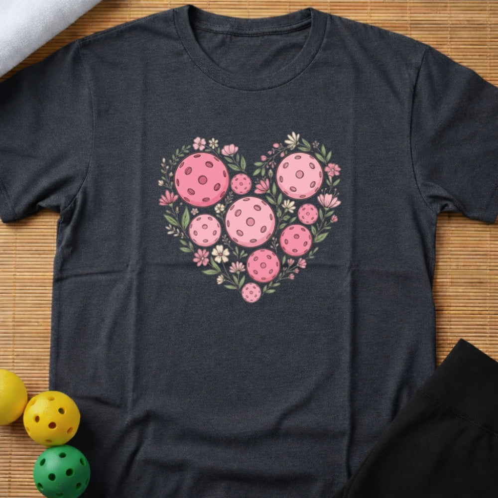 Aesthetic Floral Heart Pickleball T-Shirt