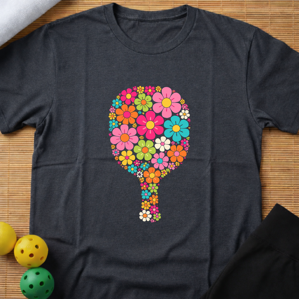 Pickleball Sports Racket Floral Paddle T-Shirt