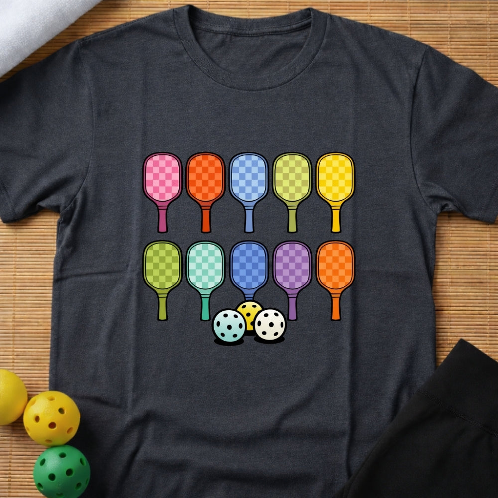 Rainbow Pickleball Paddles T-Shirt (F)