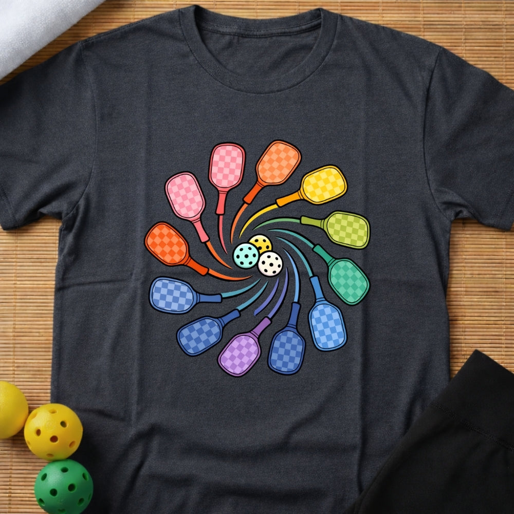 Rainbow Pickleball Paddles T-Shirt (D)