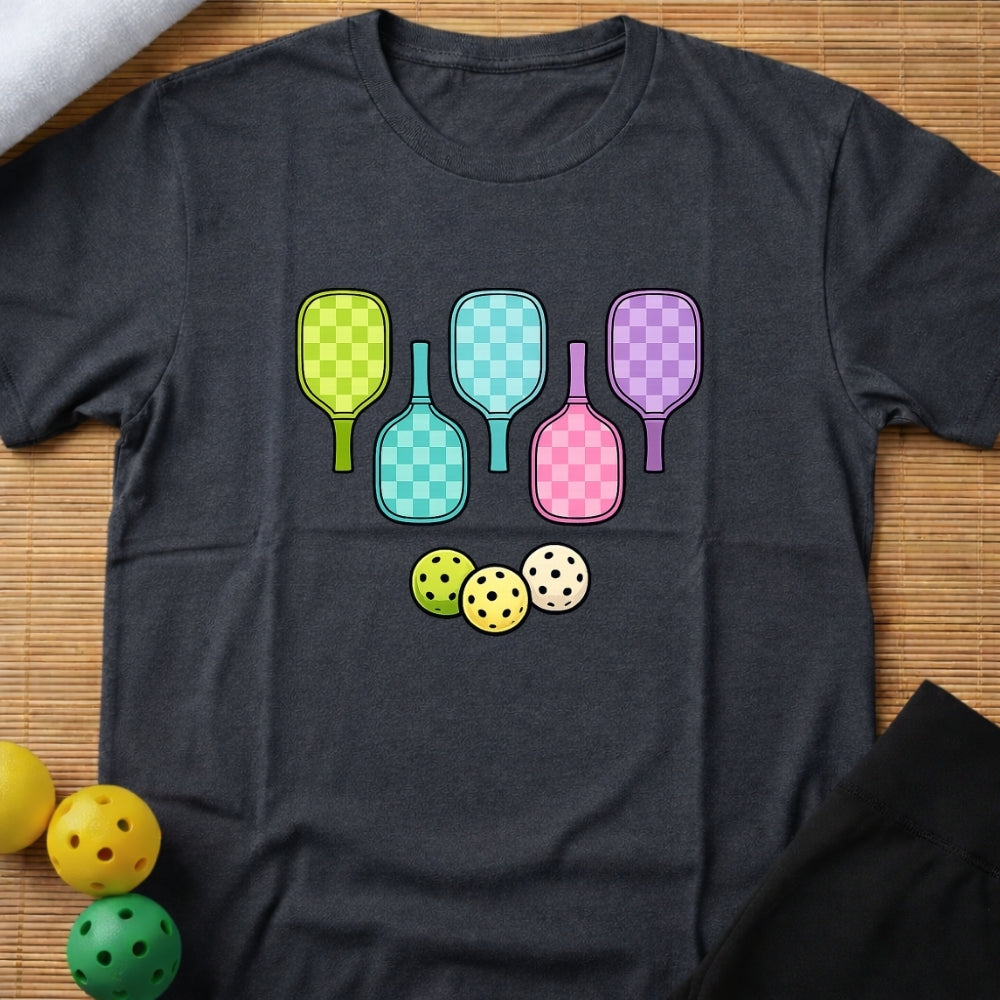 Rainbow Pickleball Paddles T-Shirt (E)