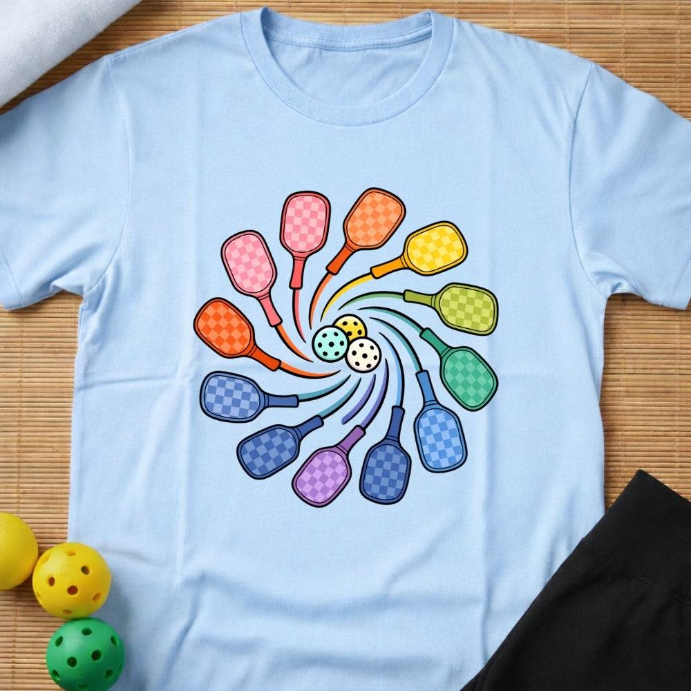 Rainbow Pickleball Paddles T-Shirt (D)