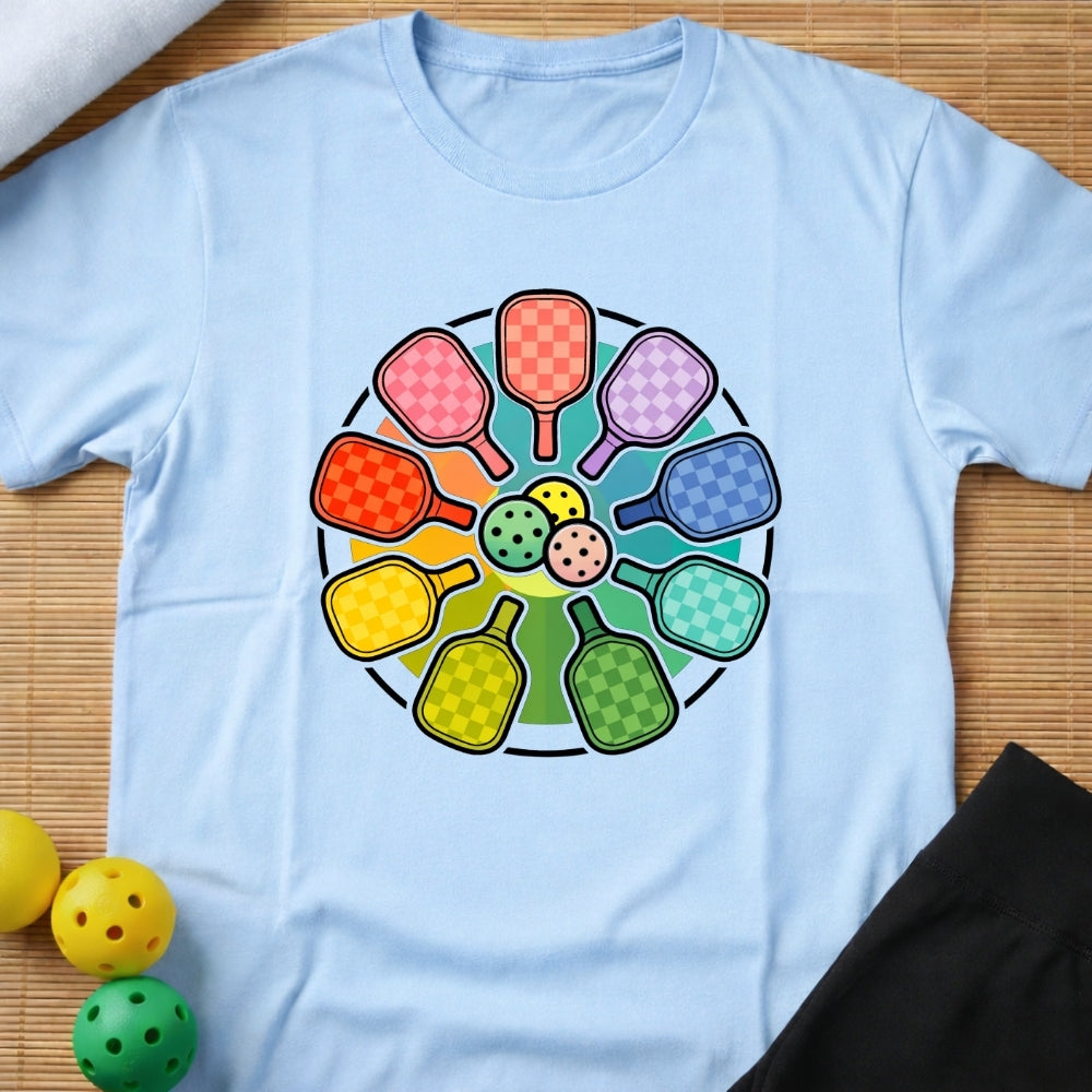 Rainbow Pickleball Paddles T-Shirt (B)