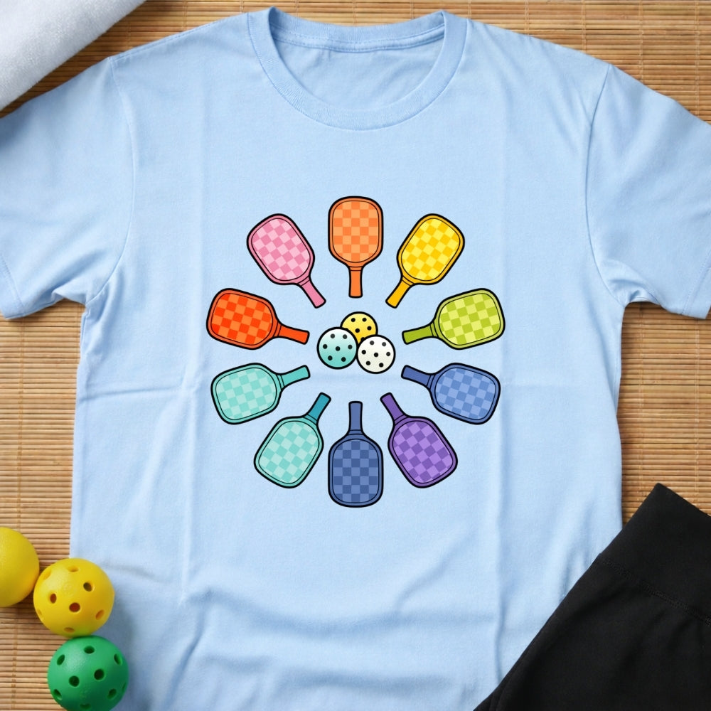 Rainbow Pickleball Paddles T-Shirt (C)
