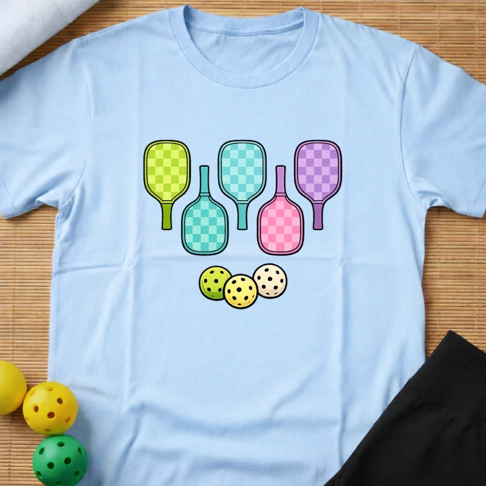 Rainbow Pickleball Paddles T-Shirt (E)