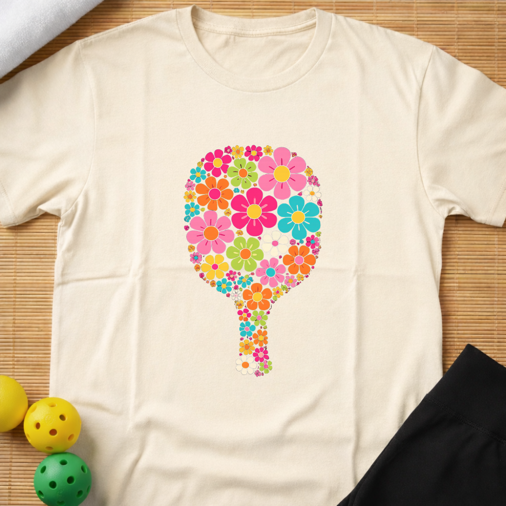 Pickleball Sports Racket Floral Paddle T-Shirt