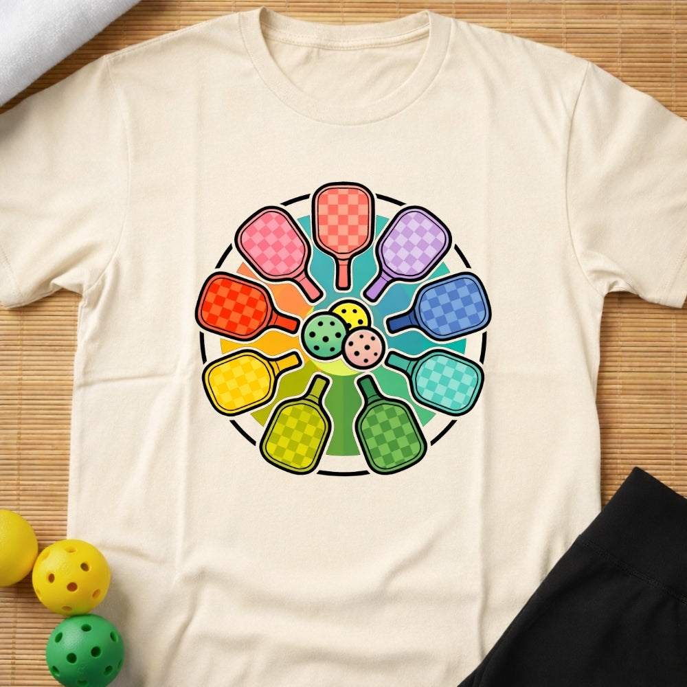 Rainbow Pickleball Paddles T-Shirt (B)