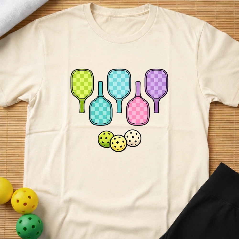 Rainbow Pickleball Paddles T-Shirt (E)