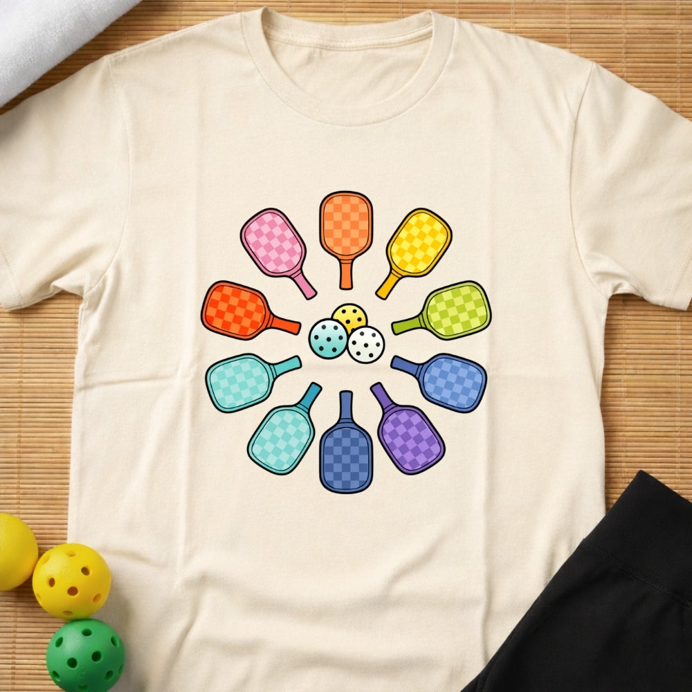 Rainbow Pickleball Paddles T-Shirt (C)