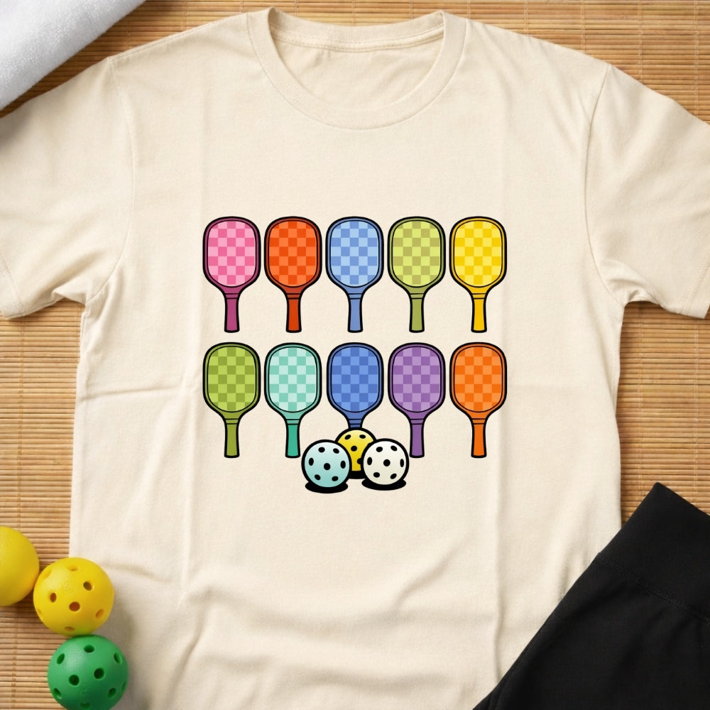 Rainbow Pickleball Paddles T-Shirt (F)