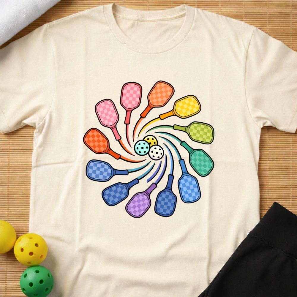 Rainbow Pickleball Paddles T-Shirt (D)