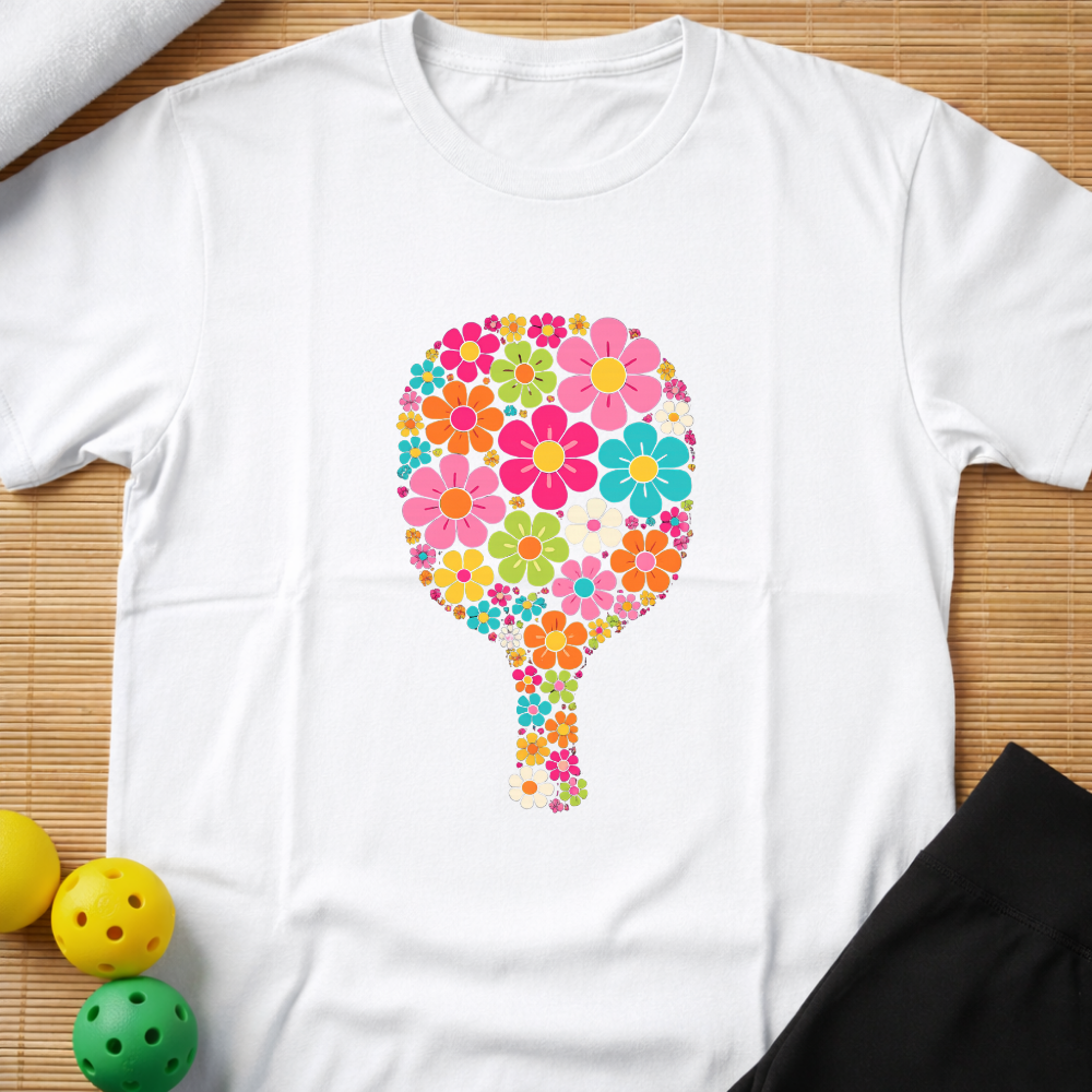 Pickleball Sports Racket Floral Paddle T-Shirt