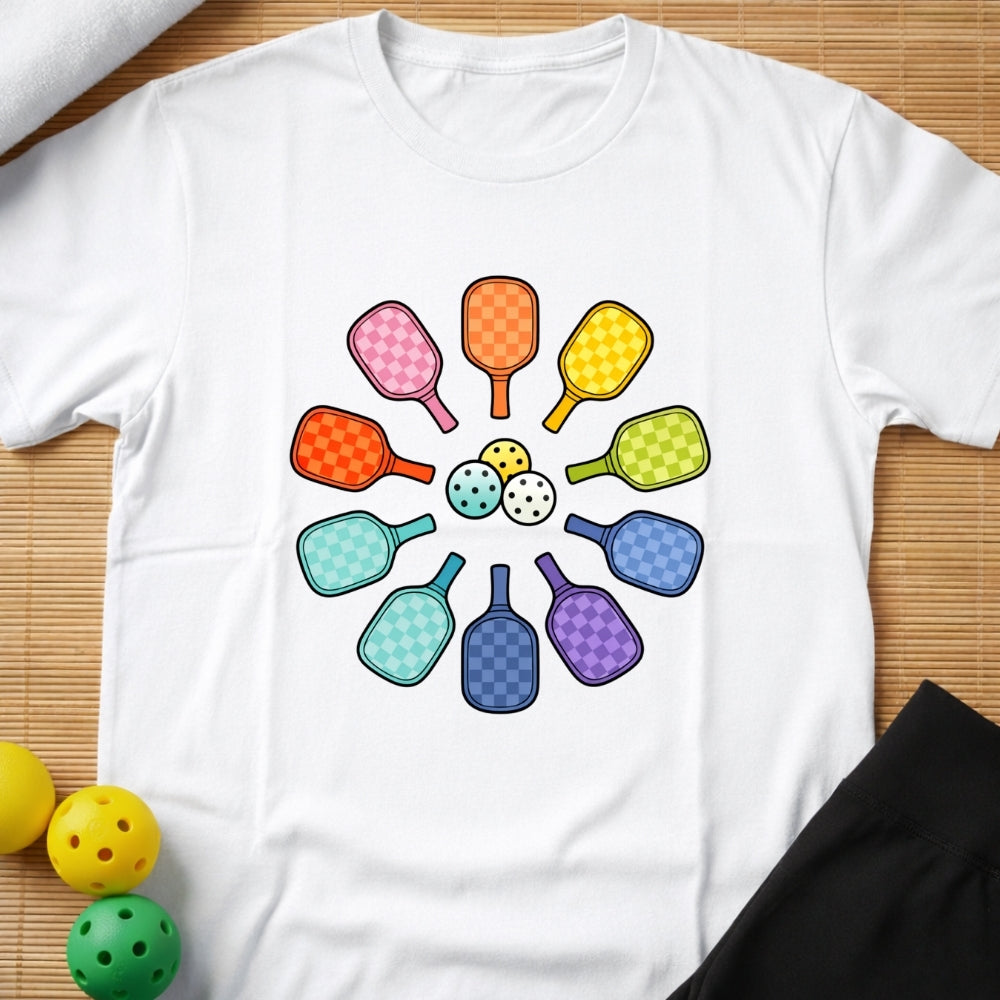 Rainbow Pickleball Paddles T-Shirt (C)