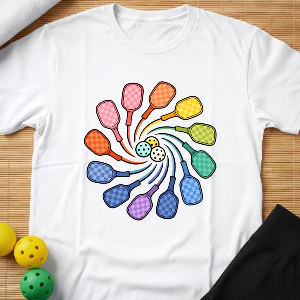 Rainbow Pickleball Paddles T-Shirt (D)