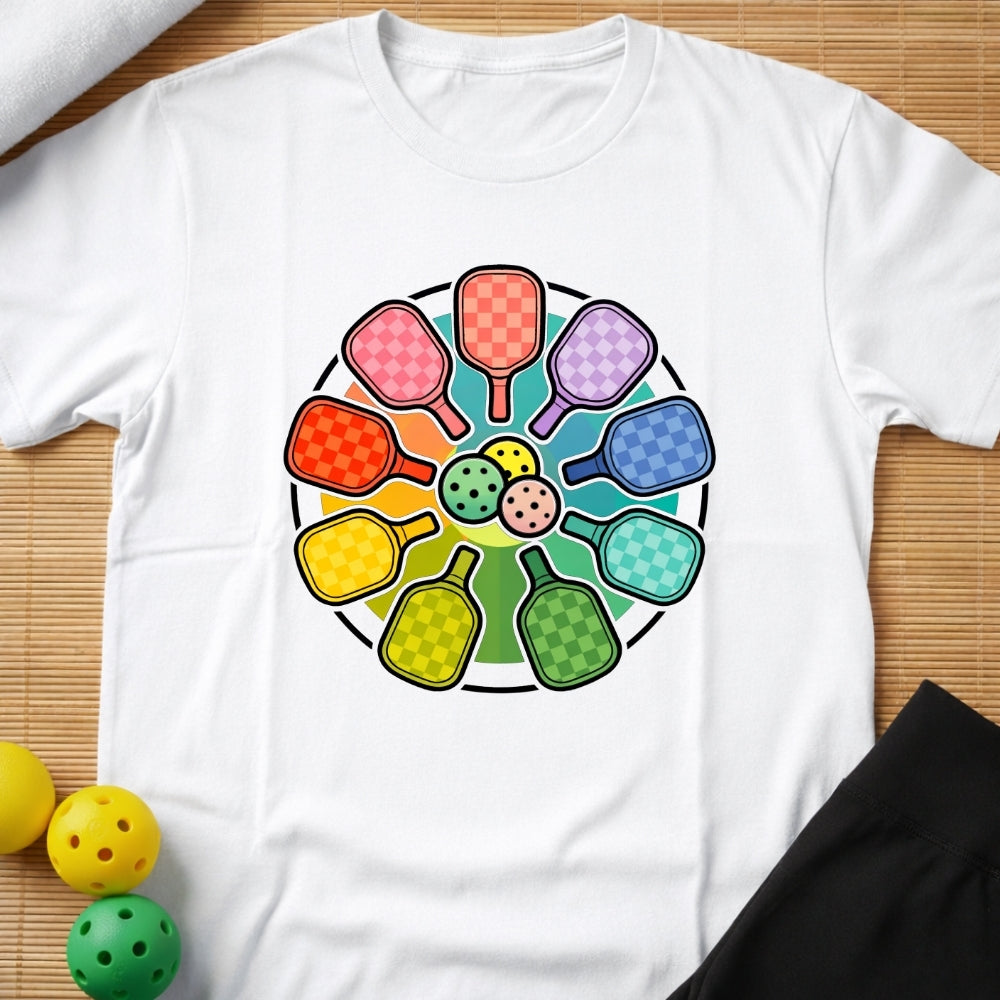 Rainbow Pickleball Paddles T-Shirt (B)
