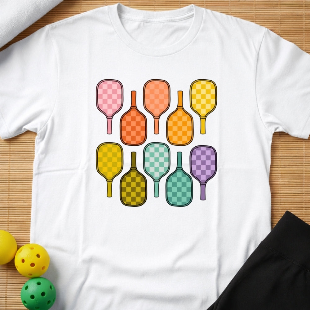 Rainbow Pickleball Paddles T-Shirt (A)